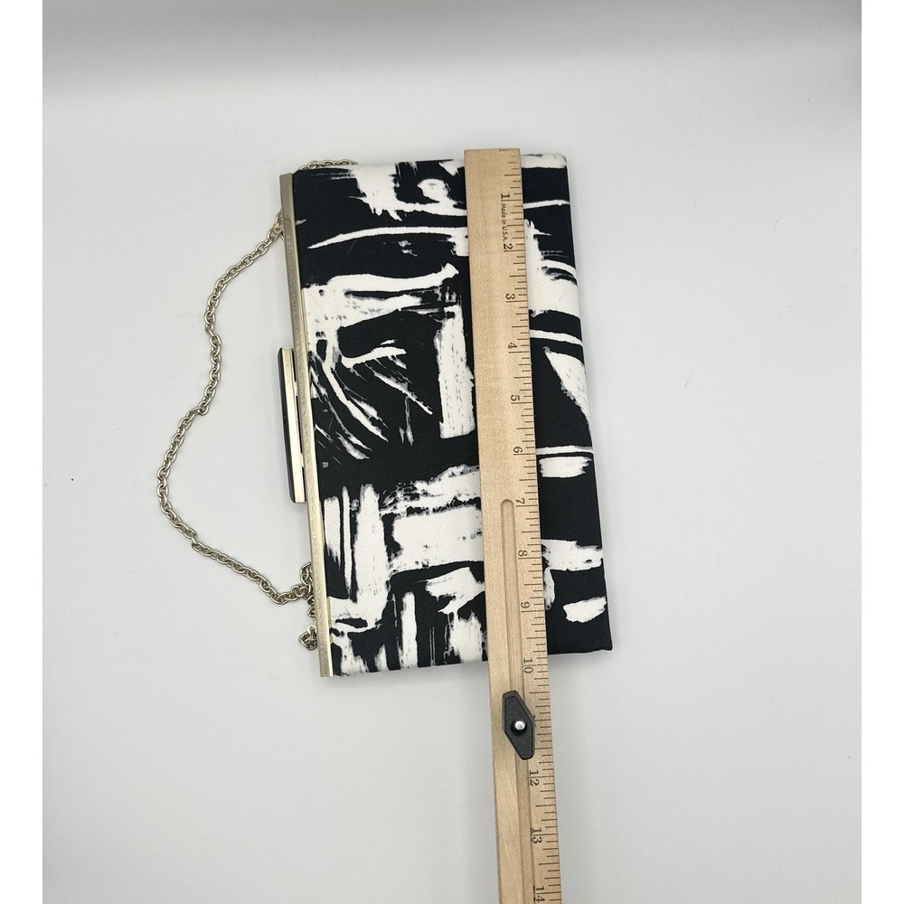 Black White Abstract Print Clutch Bag Gold Chain Evening Purse Formal - Picture 8 of 8